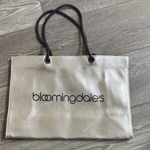 Bloomingdale's Metallic Silver Tote with Black Rope Handles